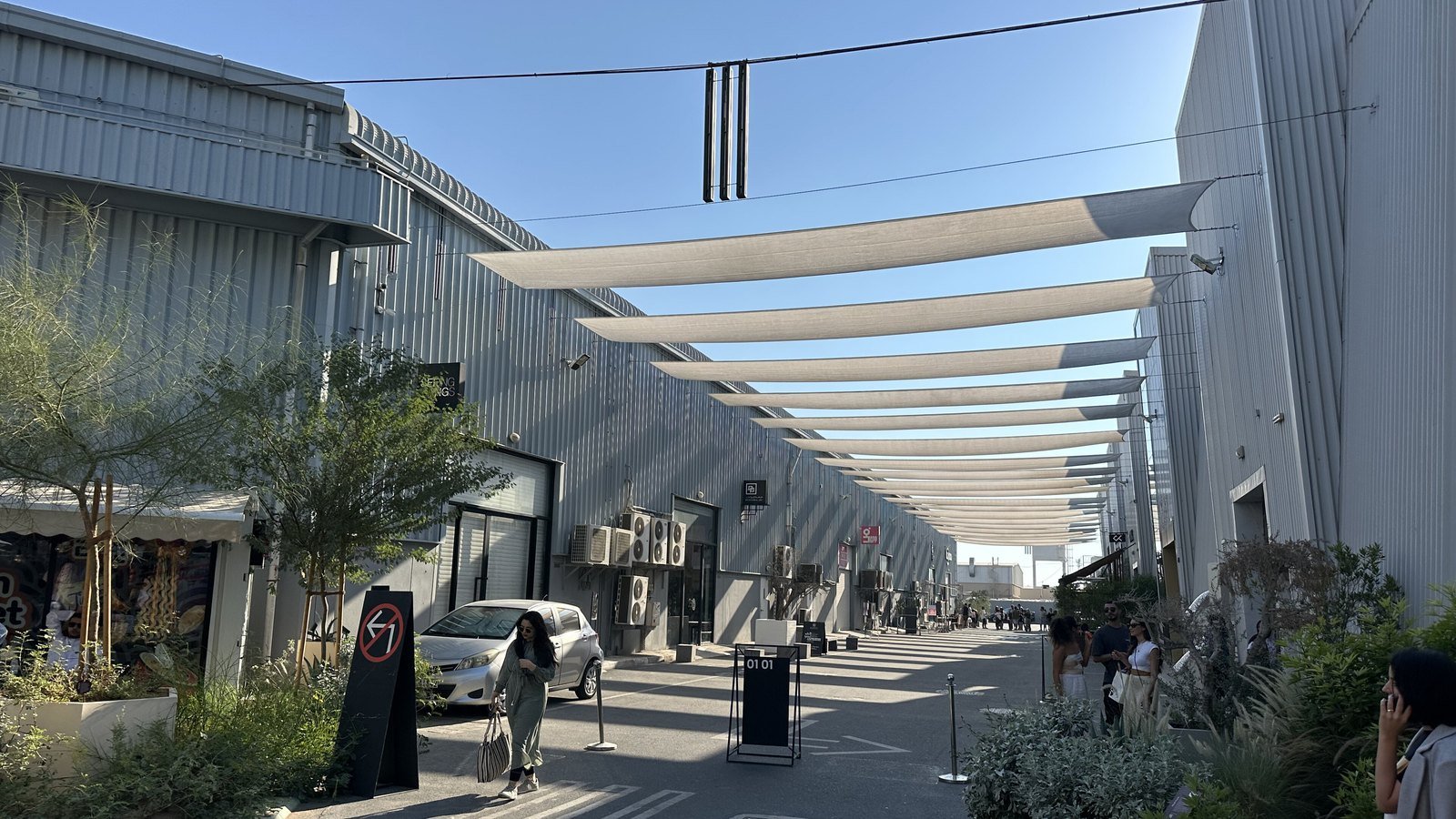 Warehouse galleries and shade sails at Alserkal Avenue, Dubai