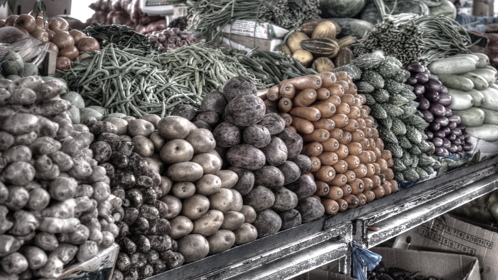 Vegetables stacked at the Al Aweer produce market in Dubai