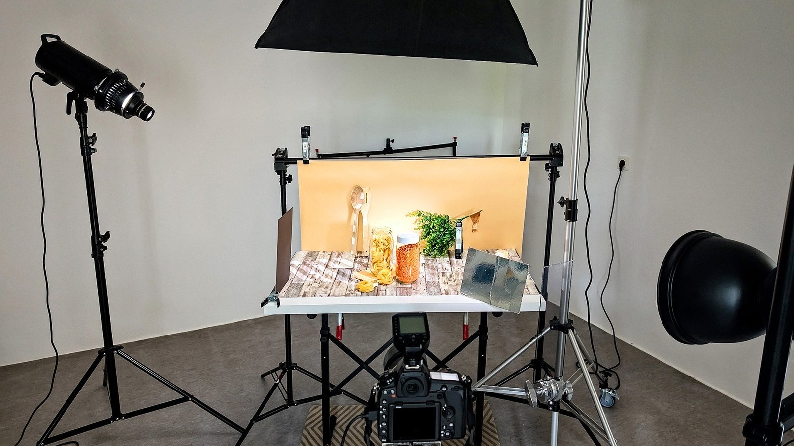 A product being photographed in a lit studio setup